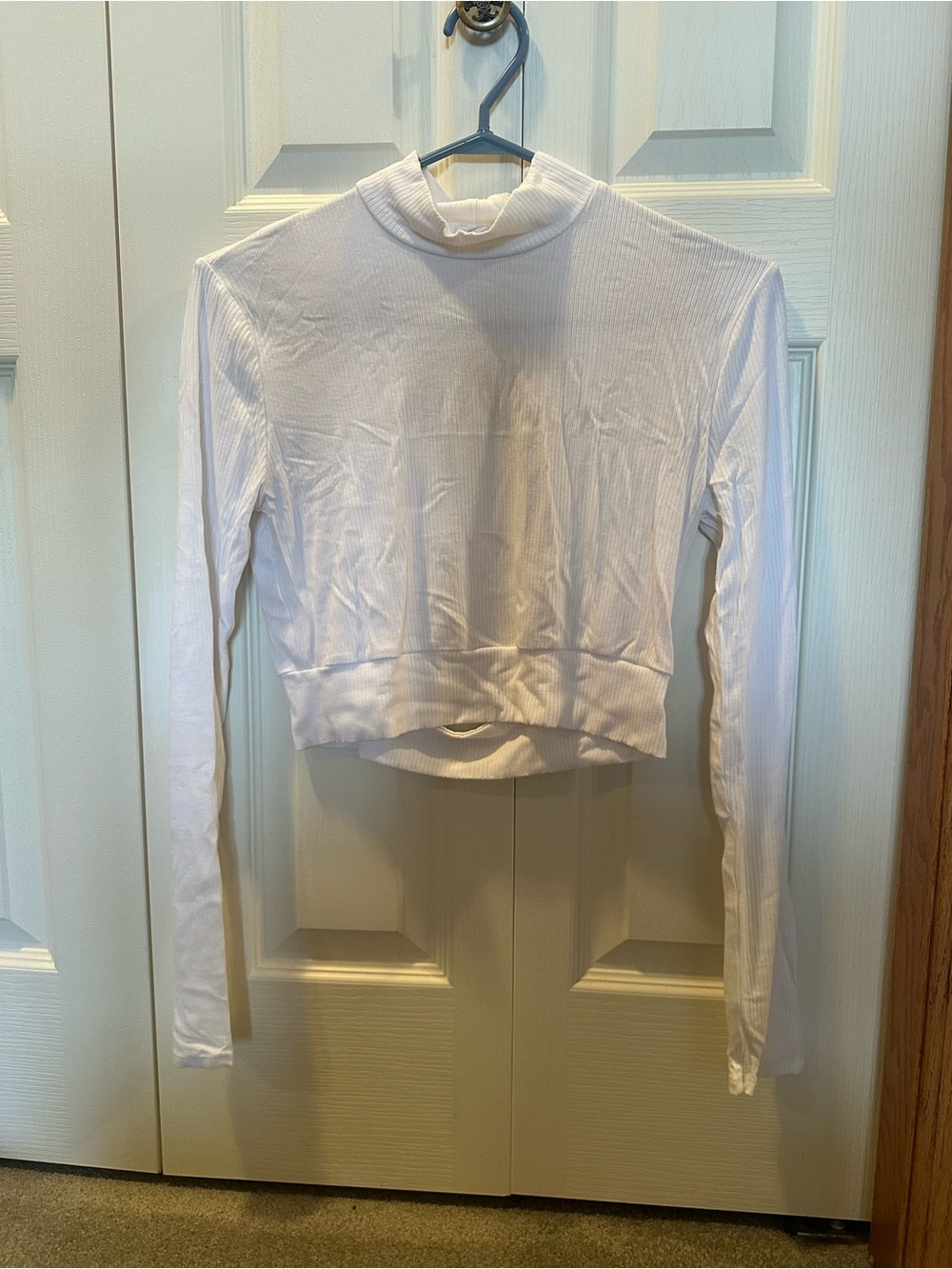 White Long-Sleeve Mock Neck Crop Top - Women